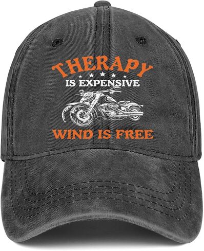 Motorcycle Gifts for Men - Therapy is Expensive Wind is Free Hat - 100% Cotton Adjustable Baseball Cap in Saudi Arabia