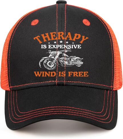 Motorcycle Gifts for Men - Therapy is Expensive Wind is Free Hat - 100% Cotton Adjustable Baseball Cap in Saudi Arabia