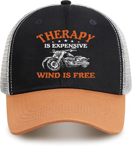 Motorcycle Gifts for Men - Therapy is Expensive Wind is Free Hat - 100% Cotton Adjustable Baseball Cap in Saudi Arabia