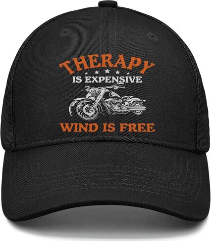 Motorcycle Gifts for Men - Therapy is Expensive Wind is Free Hat - 100% Cotton Adjustable Baseball Cap in Saudi Arabia