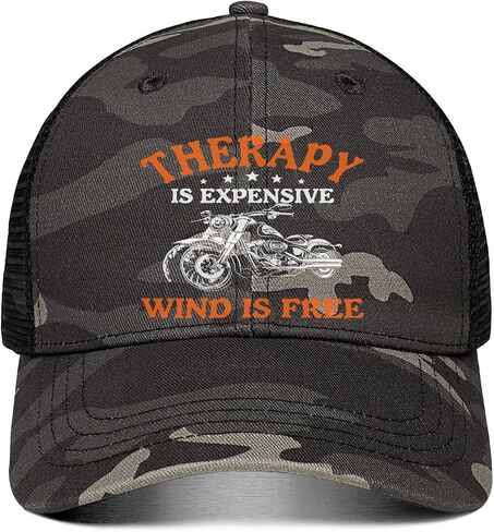 Motorcycle Gifts for Men - Therapy is Expensive Wind is Free Hat - 100% Cotton Adjustable Baseball Cap in Saudi Arabia