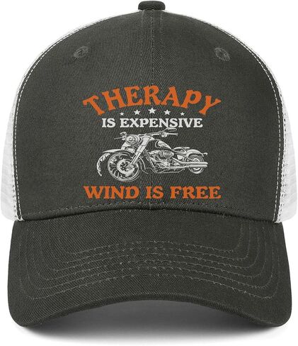 Motorcycle Gifts for Men - Therapy is Expensive Wind is Free Hat - 100% Cotton Adjustable Baseball Cap in Saudi Arabia
