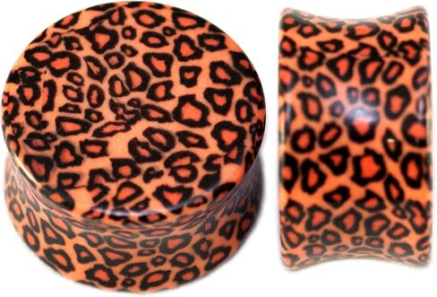 Leopard Cheetah Print Acrylic Double Flare Saddle 3/4 Inch Gauge 20mm Plugs 1 Pair in Saudi Arabia