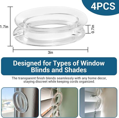 5 Pack Blind Cord Holder,Childproof & Pet-Friendly Blind Cord Organizer, Transparent Window Blind Cord Winder, No-Drill & Wall-Safe Design for Window Blind in Saudi Arabia