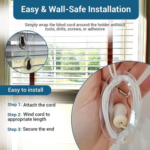 5 Pack Blind Cord Holder,Childproof & Pet-Friendly Blind Cord Organizer, Transparent Window Blind Cord Winder, No-Drill & Wall-Safe Design for Window Blind in Saudi Arabia