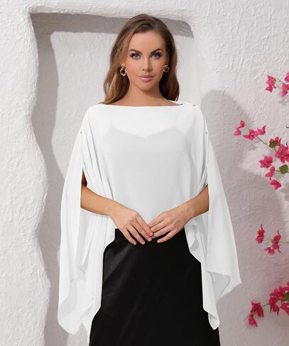Sheer Chiffon Cape Shawl and Wraps for Women, Soft Capelet for Evening Dress, Wedding Capes Cover-Up in Kuwait