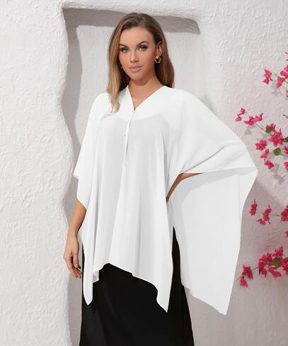 Sheer Chiffon Cape Shawl and Wraps for Women, Soft Capelet for Evening Dress, Wedding Capes Cover-Up in Kuwait