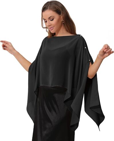 Sheer Chiffon Cape Shawl and Wraps for Women, Soft Capelet for Evening Dress, Wedding Capes Cover-Up in Kuwait