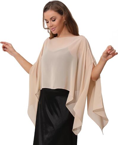 Sheer Chiffon Cape Shawl and Wraps for Women, Soft Capelet for Evening Dress, Wedding Capes Cover-Up in Kuwait