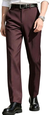 Men's Classic Flat Front Dress Pants-Expandable Waist Regular Fit Casual Business Golf Pants for Work in Kuwait