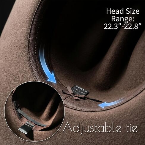 SeptCity 100% Wool Cowboy Hat for Women, Brown Premium Felt Western Hat with Wide Brim, Adjustable Sombrero Vaquero for Country Concerts, Festivals & Outdoor in Saudi Arabia