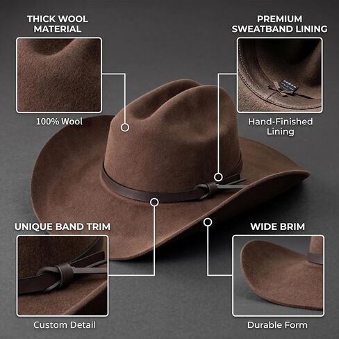 SeptCity 100% Wool Cowboy Hat for Women, Brown Premium Felt Western Hat with Wide Brim, Adjustable Sombrero Vaquero for Country Concerts, Festivals & Outdoor in Saudi Arabia