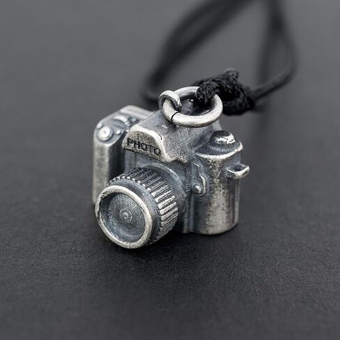 Men's Oxidized Sterling Silver Camera Pendant Capturing Life's Moments - Perfect Vintage Photography Symbol for Creative Souls and Visual Storytellers on Eco Leather Cord - Handmade by Emmanuela in Kuwait
