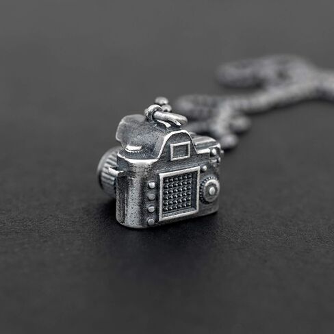 Men's Oxidized Sterling Silver Camera Pendant Capturing Life's Moments - Perfect Vintage Photography Symbol for Creative Souls and Visual Storytellers on Eco Leather Cord - Handmade by Emmanuela in Kuwait