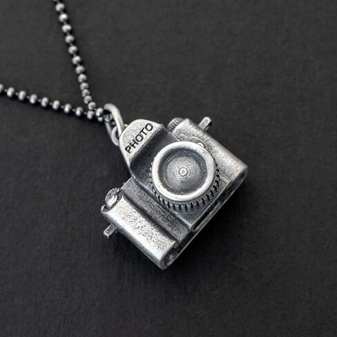 Men's Oxidized Sterling Silver Camera Pendant Capturing Life's Moments - Perfect Vintage Photography Symbol for Creative Souls and Visual Storytellers on Eco Leather Cord - Handmade by Emmanuela in Kuwait