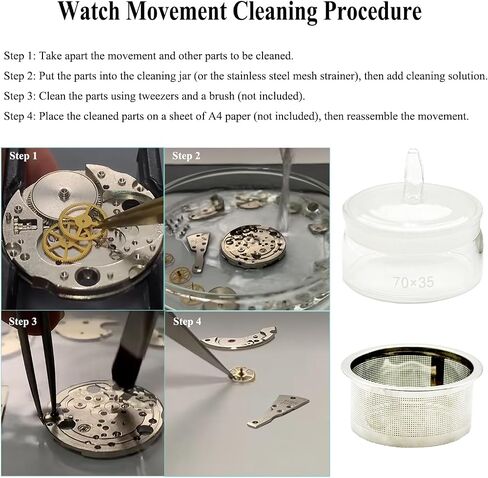 7CM X 3.5CM Watch Oil Washing Jar Tank, 3 in 1 Watch Repair Cleaner Tool with Stainless Steel Mesh Strainer and 18CM Cleaning Cloth, Glass Jewelry Cleaner Container for Maintenance & Modification Wristwatch Parts or Other Small Accessories in Kuwait
