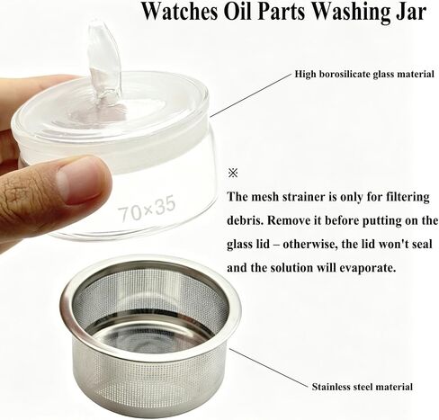 7CM X 3.5CM Watch Oil Washing Jar Tank, 3 in 1 Watch Repair Cleaner Tool with Stainless Steel Mesh Strainer and 18CM Cleaning Cloth, Glass Jewelry Cleaner Container for Maintenance & Modification Wristwatch Parts or Other Small Accessories in Kuwait