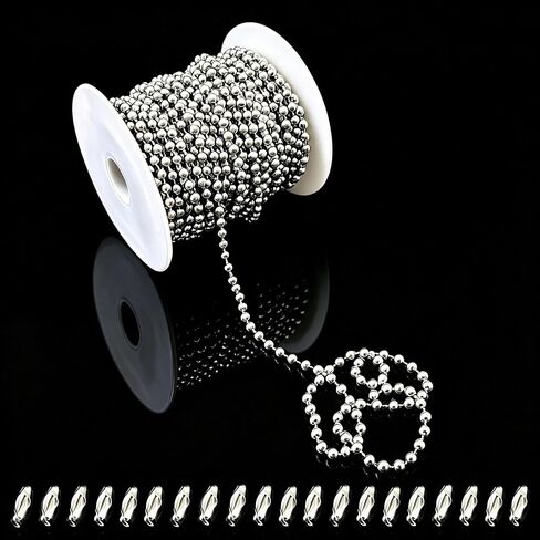 65 Feet 4.5mm Ball Beads Chain, Size #10 Stainless Steel Replacement Blinds Bead Chain Cord with 20pcs Connectors for Roller Window Shade, Vertical Blinds, Plumbing Applications in Kuwait