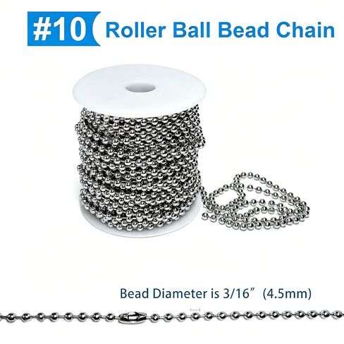 65 Feet 4.5mm Ball Beads Chain, Size #10 Stainless Steel Replacement Blinds Bead Chain Cord with 20pcs Connectors for Roller Window Shade, Vertical Blinds, Plumbing Applications in Kuwait