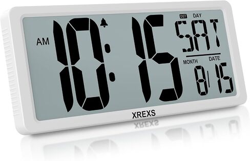 XREXS Large Digital Wall Clock, Battery Operated Alarm Clocks for Bedroom Home Decor, Count Up & Down Timer, 14.17 Inch Large LCD Screen with Time/Calendar/Temperature Display (Batteries Included) in Saudi Arabia