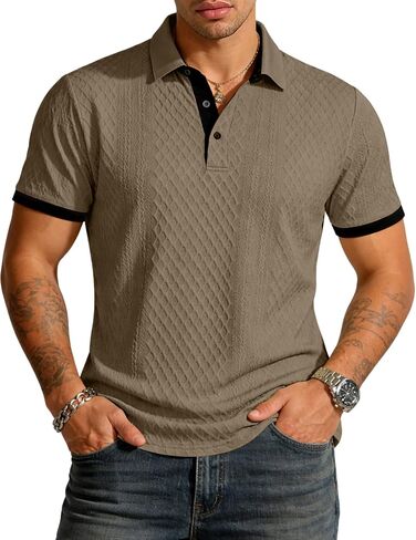 UOUA Mens Summer Short Sleeve Casual Polo Shirt Classic Button Textured Golf T Shirts Beach Vacation Top in Saudi Arabia