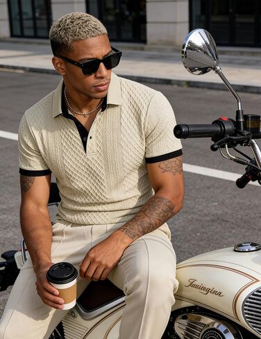UOUA Mens Summer Short Sleeve Casual Polo Shirt Classic Button Textured Golf T Shirts Beach Vacation Top in Saudi Arabia
