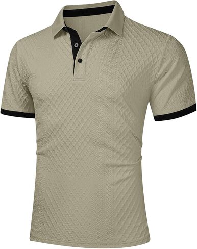 UOUA Mens Summer Short Sleeve Casual Polo Shirt Classic Button Textured Golf T Shirts Beach Vacation Top in Saudi Arabia