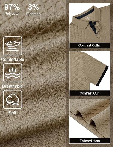UOUA Mens Summer Short Sleeve Casual Polo Shirt Classic Button Textured Golf T Shirts Beach Vacation Top in Saudi Arabia