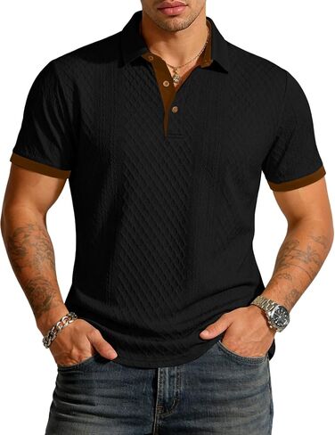 UOUA Mens Summer Short Sleeve Casual Polo Shirt Classic Button Textured Golf T Shirts Beach Vacation Top in Saudi Arabia