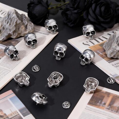 UNICRAFTALE 10 Pcs Gothic Skull Lapel Pin Punk Skeleton Brooch Skull Antique Silver Alloy Skeleton Brooch Set With Needle Lock Backs For Backpack Jacket Shawl DIY Costume Accessories in Kuwait
