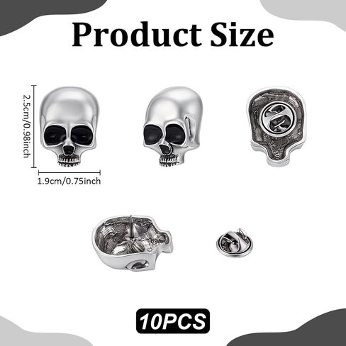 UNICRAFTALE 10 Pcs Gothic Skull Lapel Pin Punk Skeleton Brooch Skull Antique Silver Alloy Skeleton Brooch Set With Needle Lock Backs For Backpack Jacket Shawl DIY Costume Accessories in Kuwait