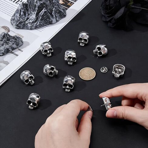 UNICRAFTALE 10 Pcs Gothic Skull Lapel Pin Punk Skeleton Brooch Skull Antique Silver Alloy Skeleton Brooch Set With Needle Lock Backs For Backpack Jacket Shawl DIY Costume Accessories in Kuwait