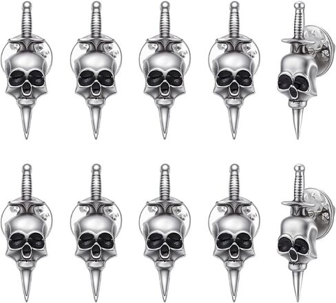 UNICRAFTALE 10 Pcs Gothic Skull Lapel Pin Punk Skeleton Brooch Skull Antique Silver Alloy Skeleton Brooch Set With Needle Lock Backs For Backpack Jacket Shawl DIY Costume Accessories in Kuwait