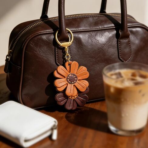 Leather Flower Bag Charm Set for Women, PCS Handmade Vegetable-Tanned Leather Purse Charms, Cute Daisy Purse Charm, Aesthetic Bag Accessories for Handbags Backpacks and Keys in Kuwait