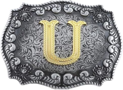 Western Belt Buckle Cowboy Rodeo Large Belt Buckles with Initial Letter ABCDEFG to Z for Men Women in Kuwait