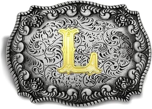 Western Belt Buckle Cowboy Rodeo Large Belt Buckles with Initial Letter ABCDEFG to Z for Men Women in Kuwait
