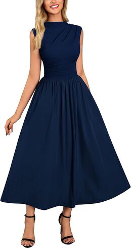 Miusol Women's Retro Half Collar Sleeveless with Pocket Casual Swing Dress in Kuwait