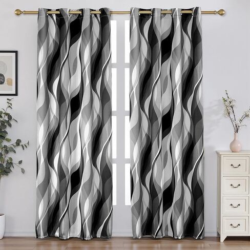 weesire Black and Grey Blackout Curtains Modern Striped Decorative 100% Light Blocking Darkening Grommet Grey Curtain for Living Room Villa, Bedroom Gray and White 2 Panels Set, 52x84 Inches in Saudi Arabia
