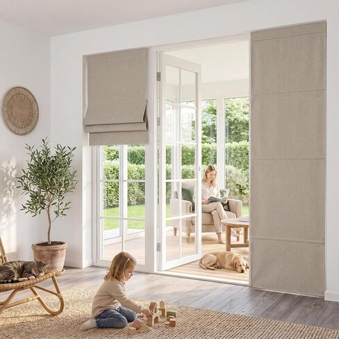 NICETOWN Linen 100% Blackout Door Curtain, 26" W x 72" L, No Drill Cordless Roman Shade for French Front Door Thermal Insulated, Adhesive Top Magnetic Blinds for Indoor Windows Privacy, 1 PC, Beige in Saudi Arabia