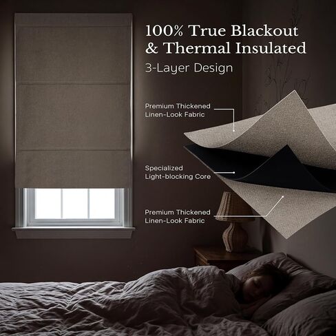 NICETOWN Linen 100% Blackout Door Curtain, 26" W x 72" L, No Drill Cordless Roman Shade for French Front Door Thermal Insulated, Adhesive Top Magnetic Blinds for Indoor Windows Privacy, 1 PC, Beige in Saudi Arabia
