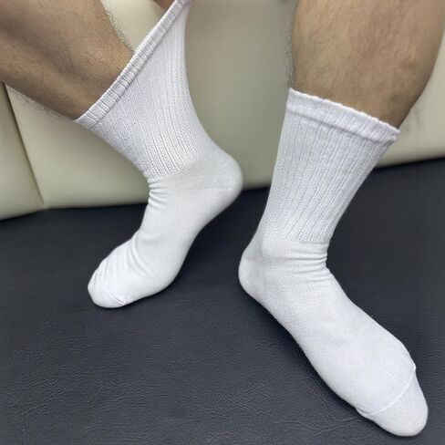 3 pairs of black and white socks, men's and women's mid-calf socks solid color combed cotton US size 6-11 in Saudi Arabia