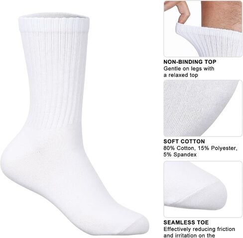 3 pairs of black and white socks, men's and women's mid-calf socks solid color combed cotton US size 6-11 in Saudi Arabia
