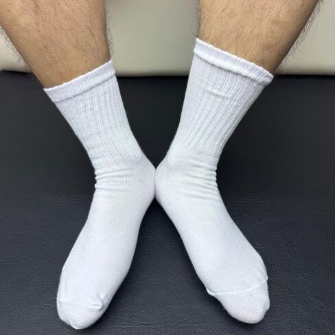 3 pairs of black and white socks, men's and women's mid-calf socks solid color combed cotton US size 6-11 in Saudi Arabia