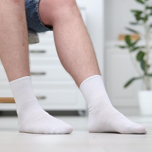 3 pairs of black and white socks, men's and women's mid-calf socks solid color combed cotton US size 6-11 in Saudi Arabia