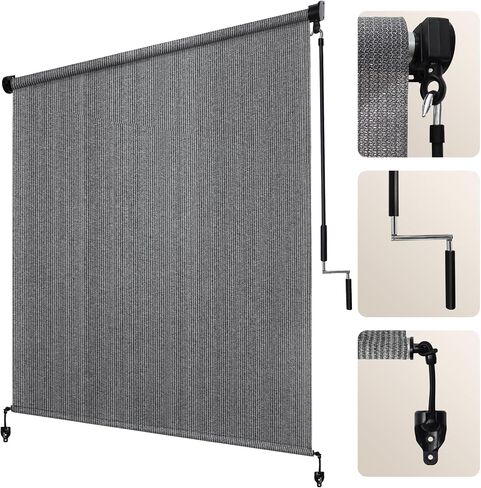 Artpuch Patio Shades Roll Up Outdoor Roller Shade (6'Wx6'H), Cordless Exterior Roller Blinds Cloth for Porch Pergola Gazebo, Gray in Saudi Arabia