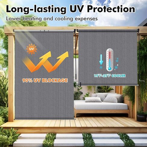 Artpuch Patio Shades Roll Up Outdoor Roller Shade (6'Wx6'H), Cordless Exterior Roller Blinds Cloth for Porch Pergola Gazebo, Gray in Saudi Arabia