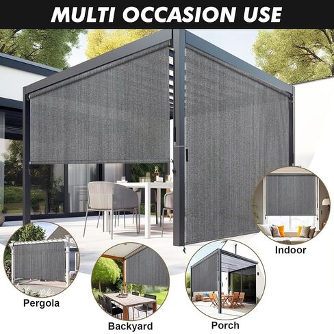 Artpuch Patio Shades Roll Up Outdoor Roller Shade (6'Wx6'H), Cordless Exterior Roller Blinds Cloth for Porch Pergola Gazebo, Gray in Saudi Arabia
