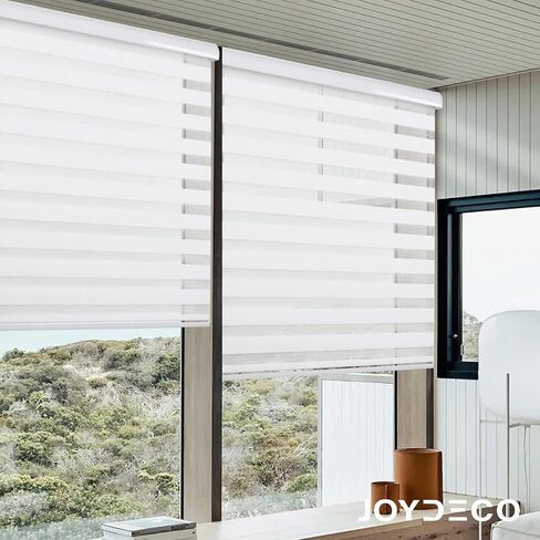 Joydeco ستائر حمار وحشي لاسلكية للنوافذ الداخلية، طبقة مزدوجة خالية من ظلال حمار وحشي للتحكم في ضوء الخصوصية ليلا ونهارا، ستائر شفافة لتصفية الضوء للنوافذ (23 بوصة عرض × 75 بوصة ارتفاع، أوف وايت) in Kuwait