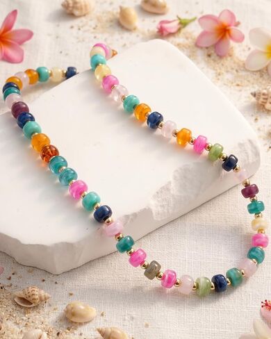 Trinckle Chunky Beaded Necklaces for Women, Colorful and White Beaded Necklaces for Summer, Adjustable Resin Statement Bead Choker Necklaces, Trendy Boho Beach Summer Jewelry Vacation Gift for Her in Saudi Arabia