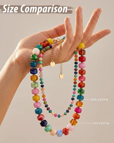 Trinckle Chunky Beaded Necklaces for Women, Colorful and White Beaded Necklaces for Summer, Adjustable Resin Statement Bead Choker Necklaces, Trendy Boho Beach Summer Jewelry Vacation Gift for Her in Saudi Arabia